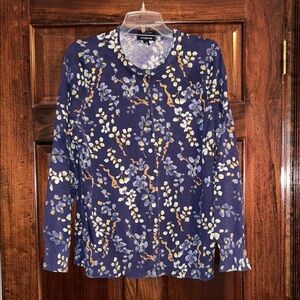 Lands' End Blue Floral Cardigan